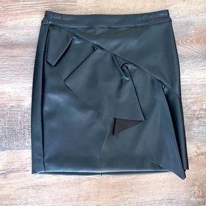 Vegan Leather Mini Skirt with Ruffle